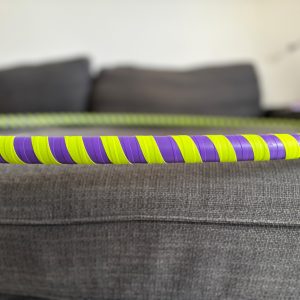 Cheshire Cat Hippy Hoop, purple tape and fluorescent yellow