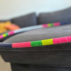 Navy blue, neon pink fluorescent tape, with yellow and green reflective tape
